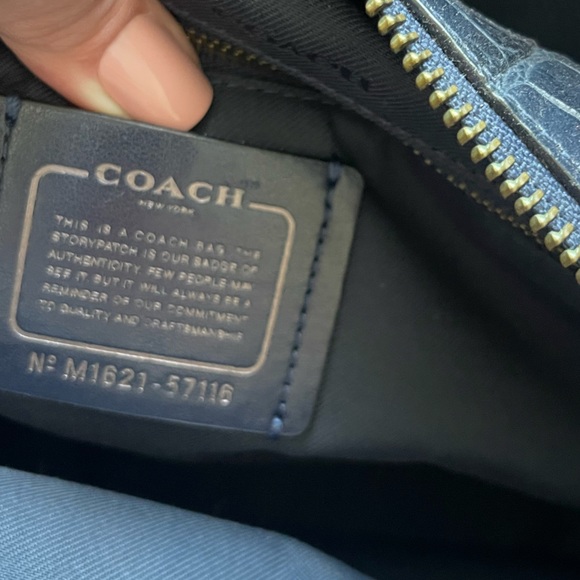 Coach - Navy Leather Croc Embossed Brooklyn Carryall Handbag - Picture 9 of 15